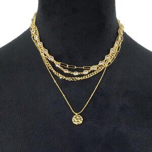 Adornia Gold-Tone Multi-Layered Necklace With Crystal Accents & Coin Pendant